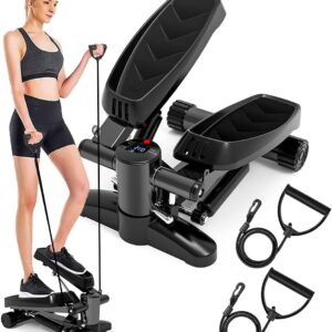 Mini Exercise Stepper 330lb, Stair Steppers with Display, Aerobic Fitness Stepper Exercise Machine with Resistance Bands Step Fitness Machines for Home Office Workout