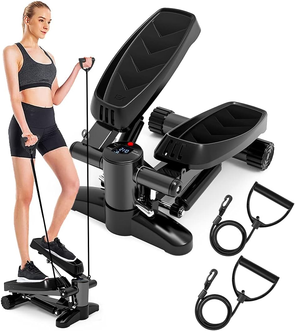 Mini Exercise Stepper 330lb, Stair Steppers with Display, Aerobic Fitness Stepper Exercise Machine with Resistance Bands Step Fitness Machines for Home Office Workout