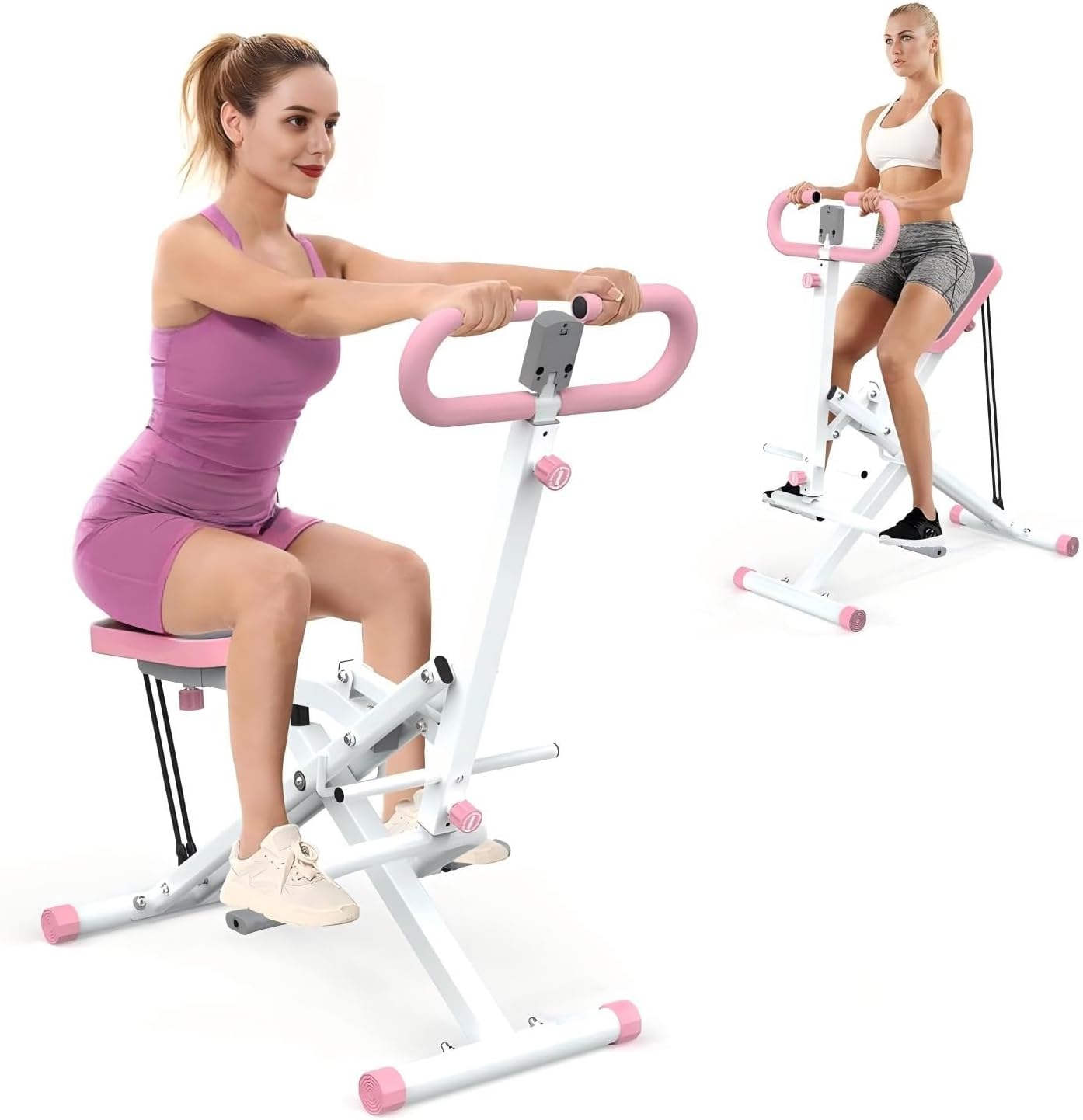 Squat Machine, Squat Ride / Rowing Machine with Adjustable Resistance, Glute & Leg Cardio Workout Machine, Foldable Exercise Equipment for Home