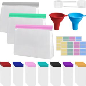 30Pcs Portable Protein Powder Travel Container Set, Reusable Powder Supplement Container To Go with 3Pcs Large Bags, 21Pcs Single-Dose Bags, 2Pcs Funnel & Spoon, Ideal for Gym & Travel
