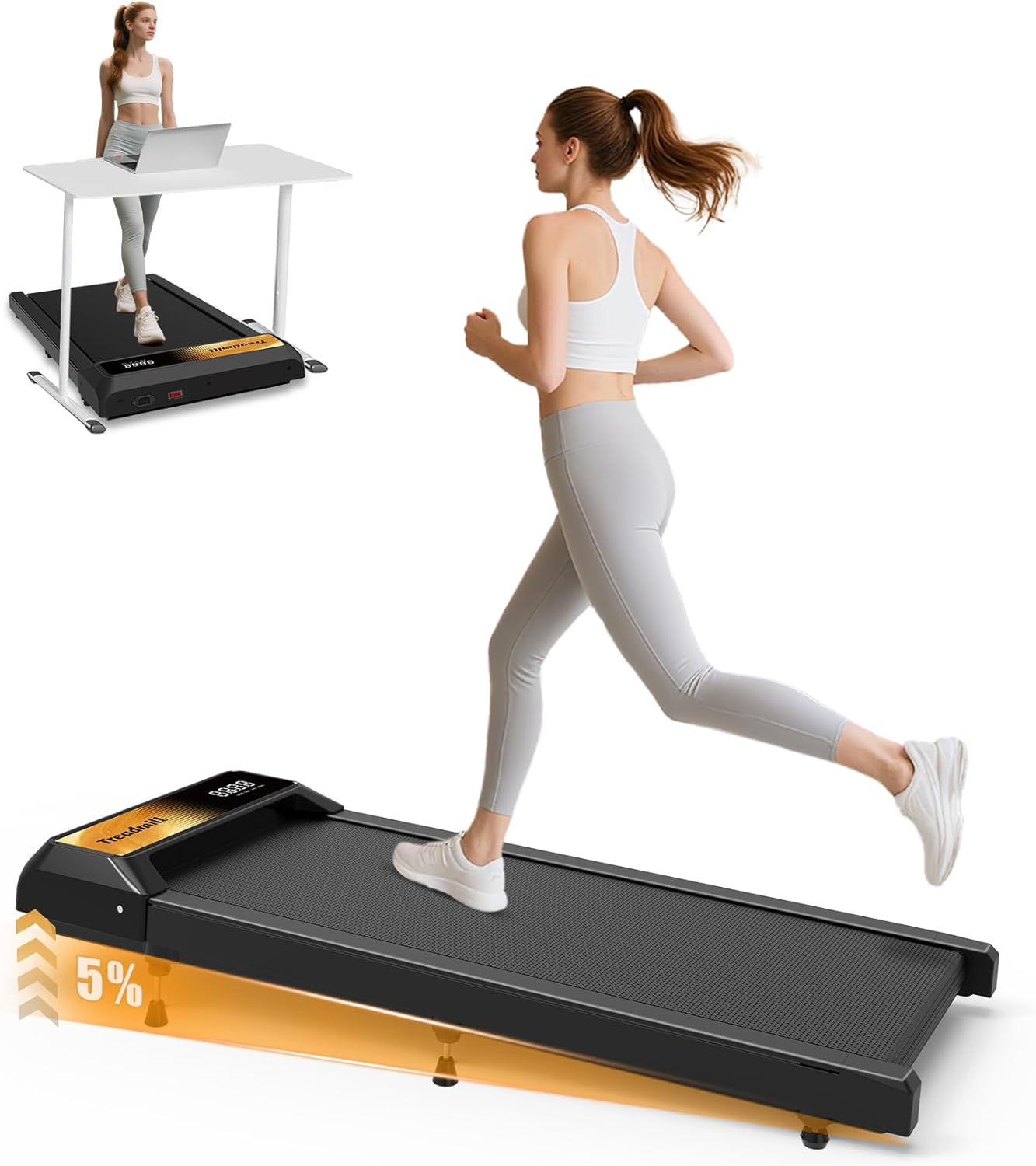 2.5HP Walking Mat with Incline pad, Under Desk Treadmill, Walking Treadmill with Remote, 3 in 1 Low Noise Small Mini Portable Walking Mat with Led Screen, Compact Treadmills for Home, 265lbs Capacity