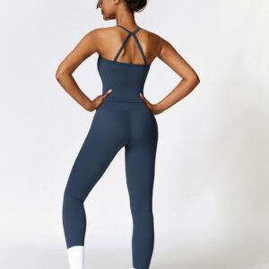 Womens Workout Sets Two Piece Cross Back Tank Top Matching High Waist Leggings Sets Gym Outfits Work Out Clothes