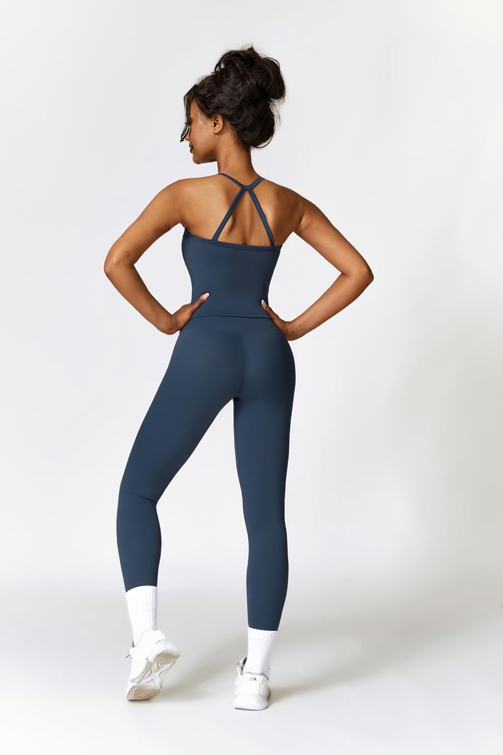 Womens Workout Sets Two Piece Cross Back Tank Top Matching High Waist Leggings Sets Gym Outfits Work Out Clothes - Image 2
