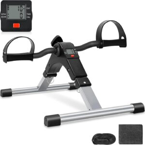 Uten Folding Pedal Exerciser, Under Desk Bike Pedal Exerciser, Mini Under Desk Exercise Bike Foot Hand Cycle Portable, Arm and Leg Exercise Peddler Machine with LCD Monitor
