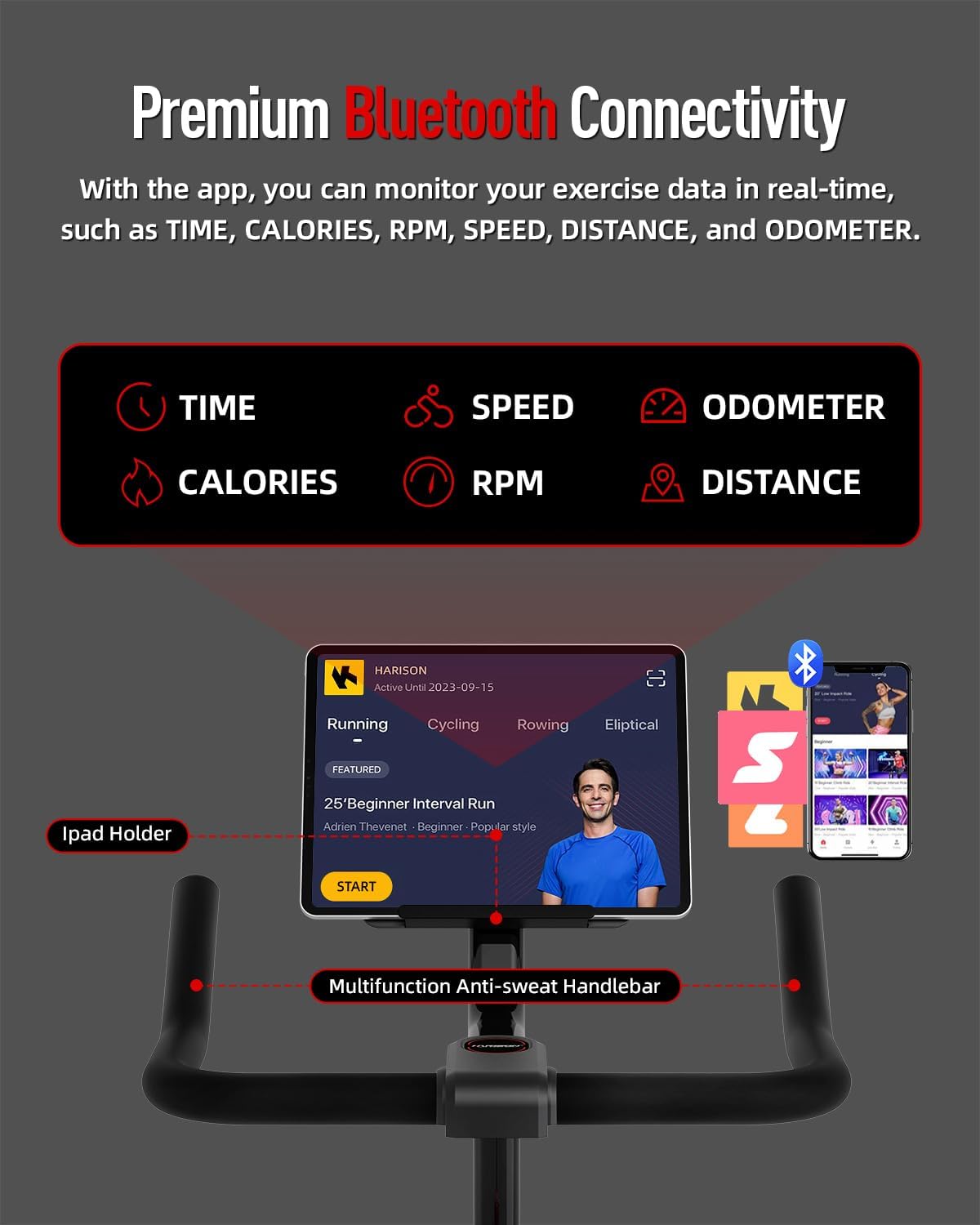 HARISON Semi-Commercial Exercise Bike 400 lbs Capacity, Magnetic Stationary Bikes for Home Gym with Bluetooth & Tablet Holder & Comfortable Seat Cushion - Image 6