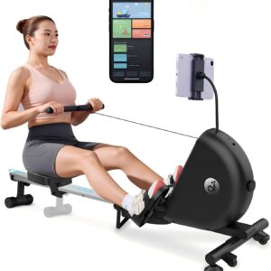 Rowing Machine for Home, Foldable Magnetic Rower with One-Touch Auto Fold, 16 Levels Resistance, Quiet Flywheel, Bluetooth Heart Rate, 300LB Capacity, Self-Powered, Easy Move & Space Saving