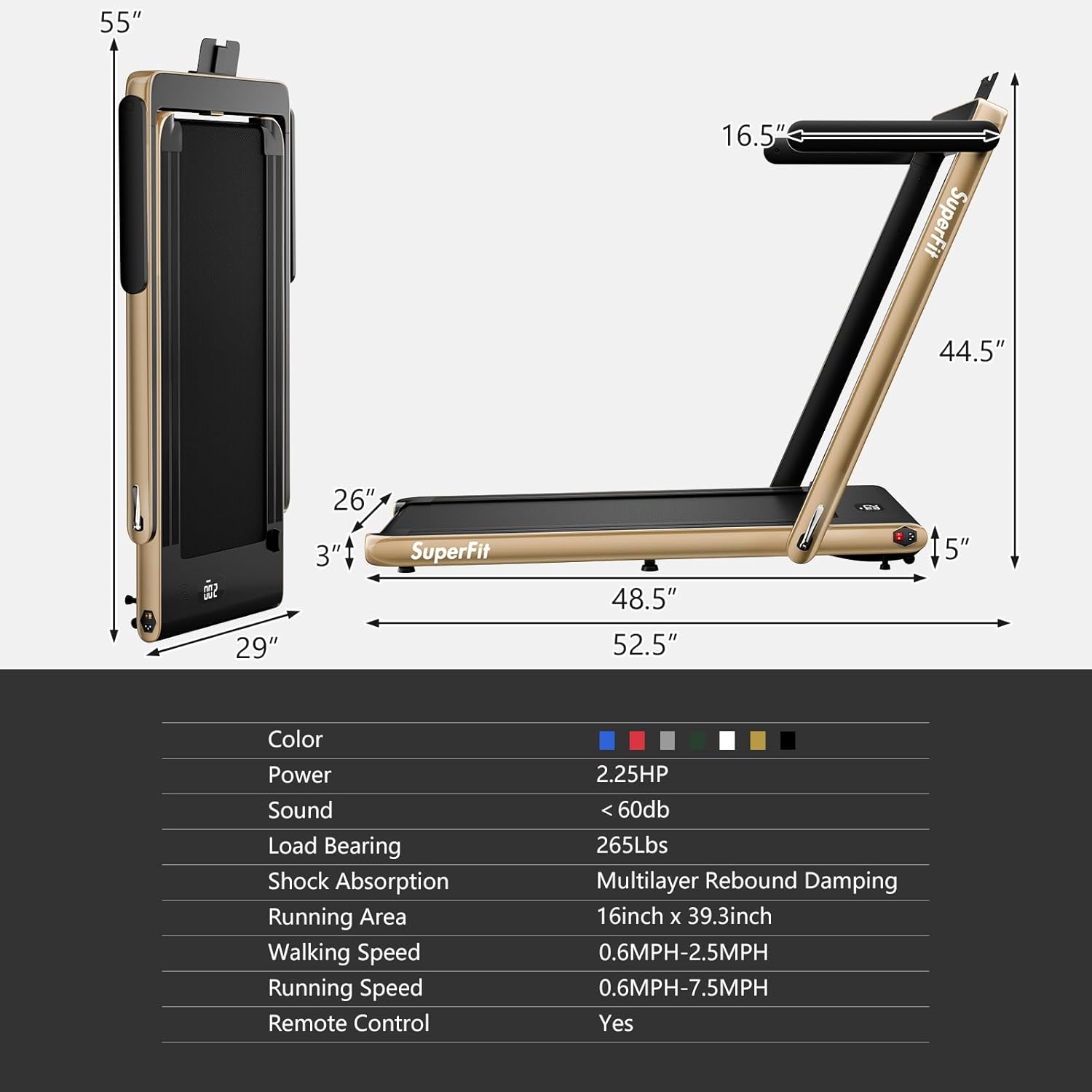 Goplus 2 in 1 Folding Treadmill, 2.25HP Superfit Under Desk Electric Treadmill, Installation-Free with Remote Control, APP Control and LED Display, Walking Jogging for Home Office - Image 9