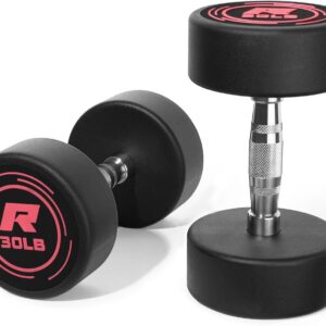 RitFit 5-200 LBS PVC Coated Pink Round Dumbbells Set with Optional Rack and Non-Slip Handle for Home Gym Strength Training and Fitness