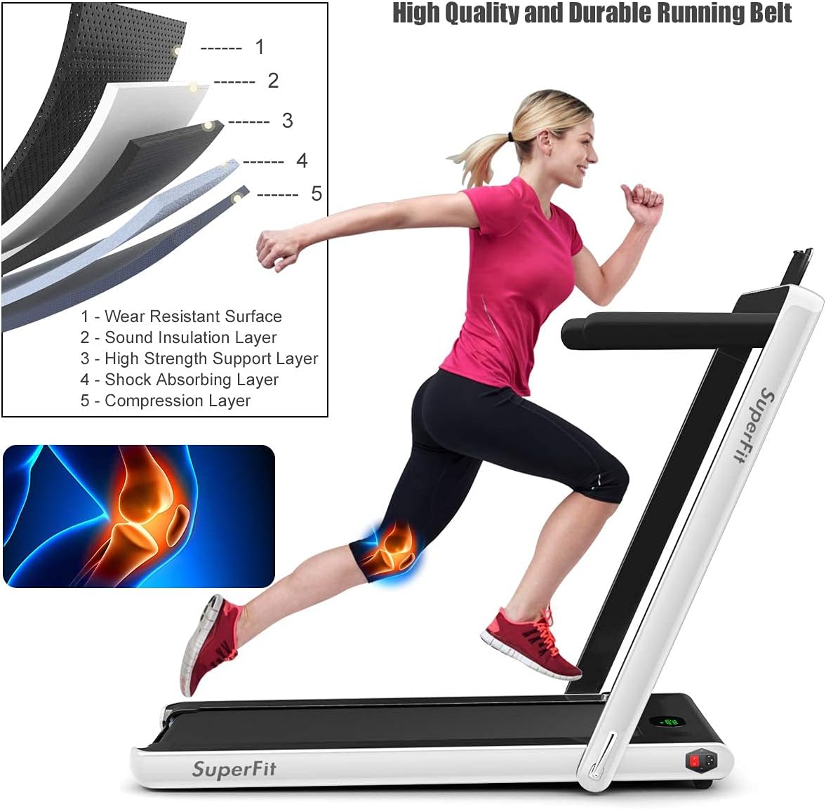 GYMAX Walking Pad, 2.25HP Foldable Treadmill with Smart App & Remote Control, Bluetooth LED Monitor, Small Spaces Compact Running Machine, Folding Portable Under Desk Treadmill for Home Office - Image 7