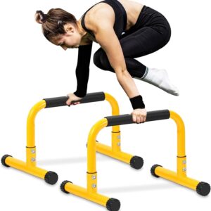 TABEKE Push Up Bar, 14” High Steel Parallettes & Dip Bar with Full Coverage Foam Handle, Heavy-Duty Calisthenics Parallel Bars for L-Sit, Dips, Home Gym Strength Training Workout