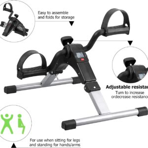Folding Pedal Exerciser, Mini Under Desk Bike – Portable Foot Hand Cycle Peddler Machine Bicycle Exerciser for Arm Leg While Sitting