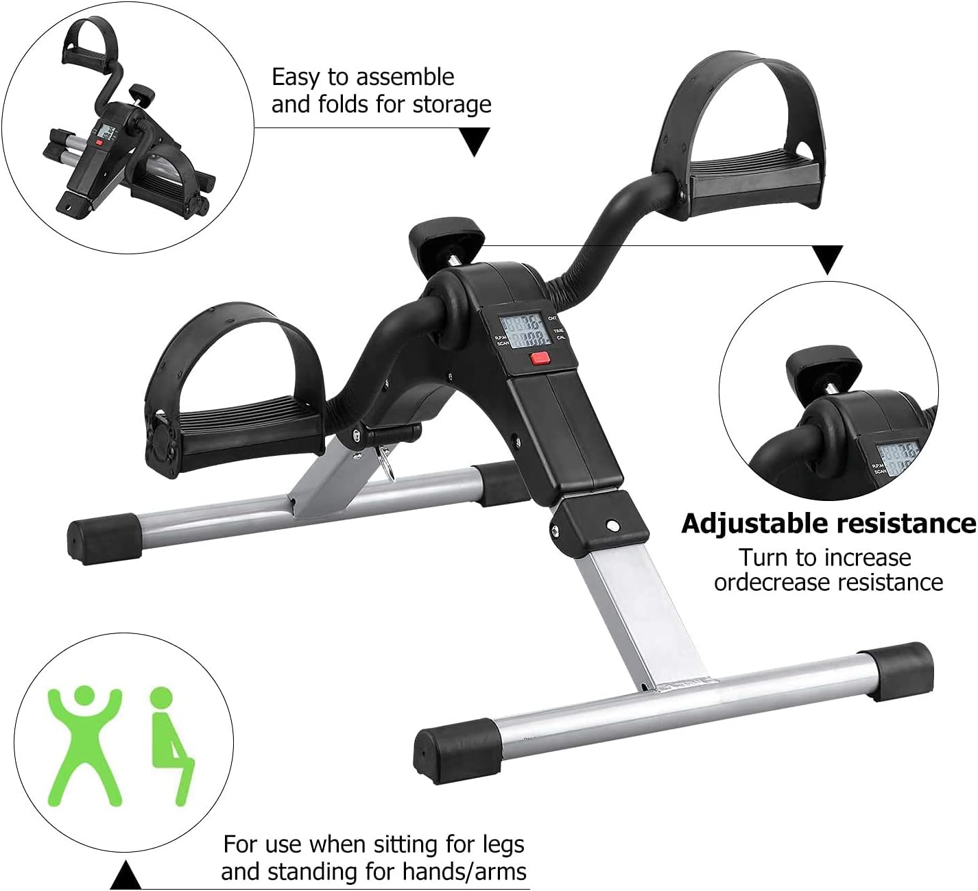 Folding Pedal Exerciser, Mini Under Desk Bike - Portable Foot Hand Cycle Peddler Machine Bicycle Exerciser for Arm Leg While Sitting - Image 2