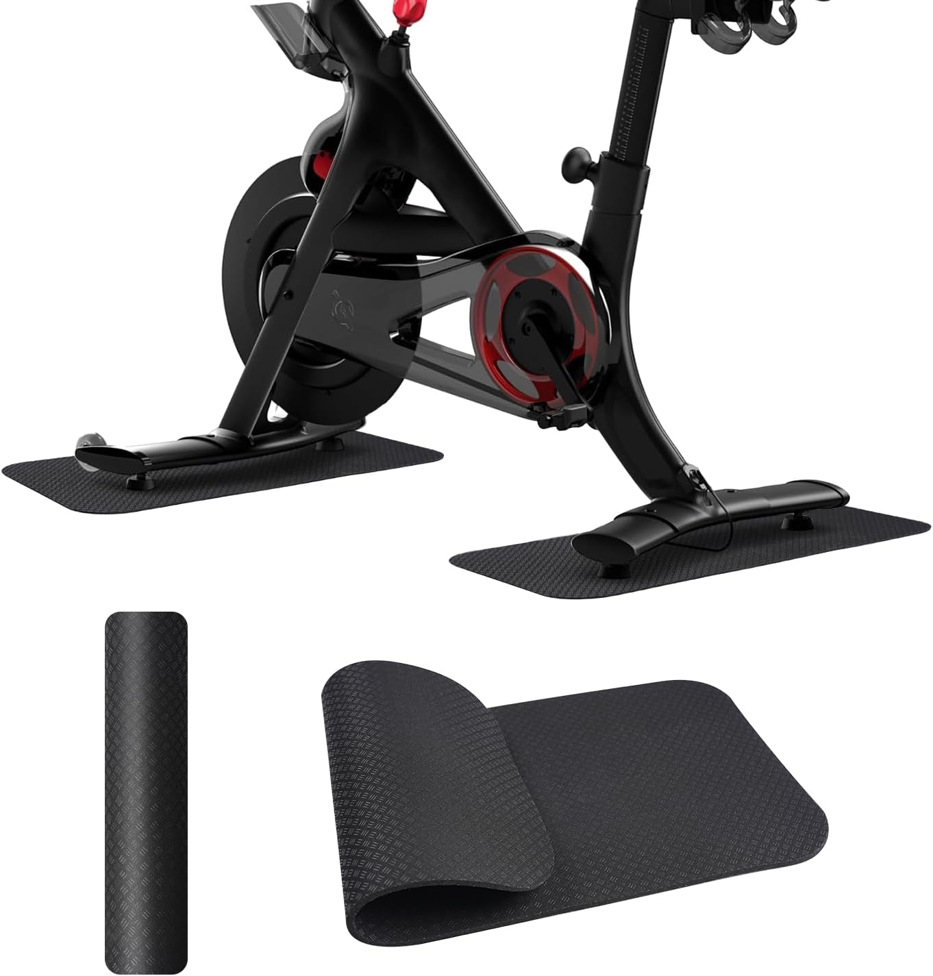 2 Pcs Mats for Exercise Bike, Dual Sided Non-Slip Mat for Rower Machine, Stationary Bike, Elliptical Machine, Natural Rubber Mat Protect Hardwood Floor Carpet
