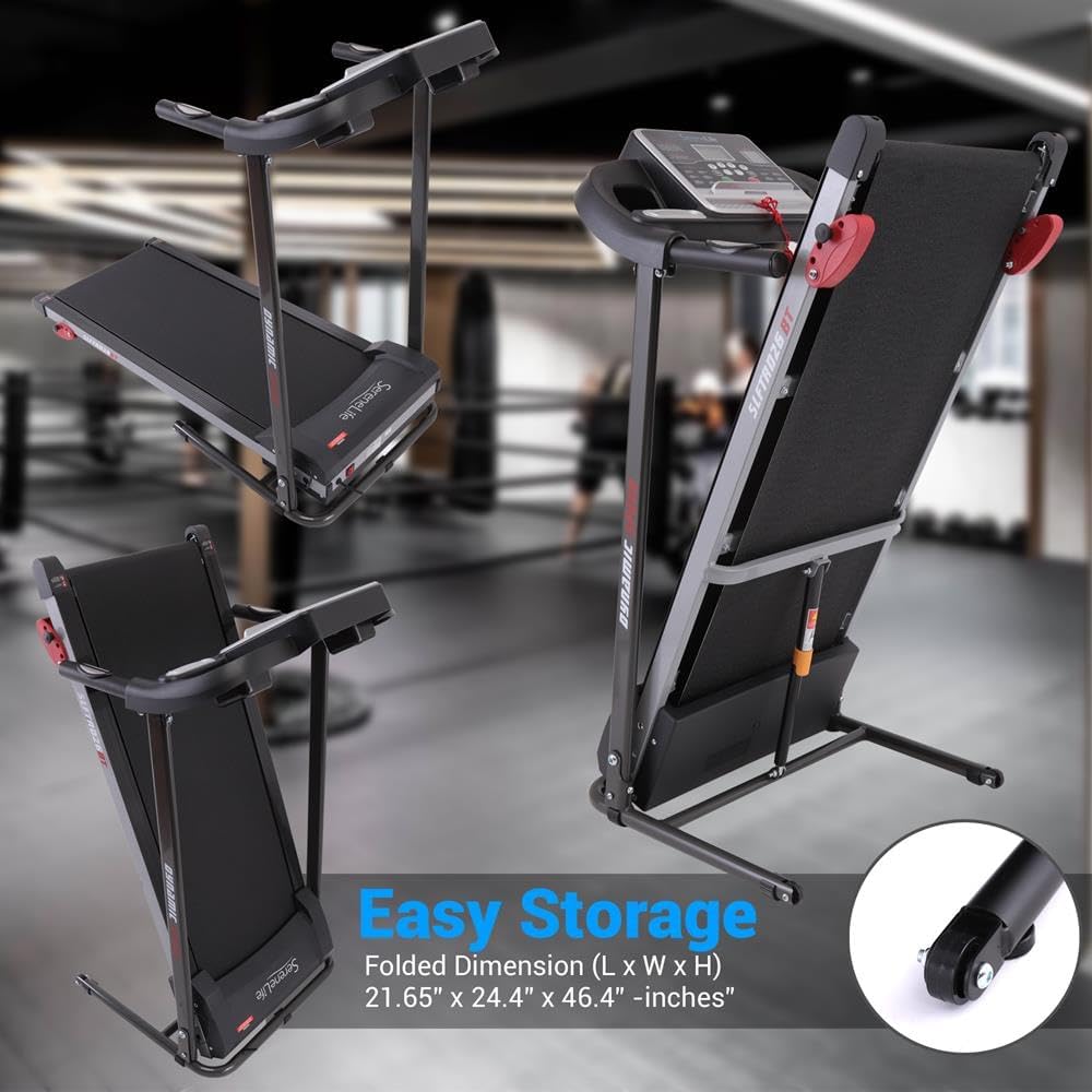 SereneLife Electric Folding Treadmill Exercise Machine - Smart Compact Digital Fitness Treadmill Workout Trainer w/Bluetooth App Sync, Manual Incline Adjustment, for Walking, Running, Gym - Image 7
