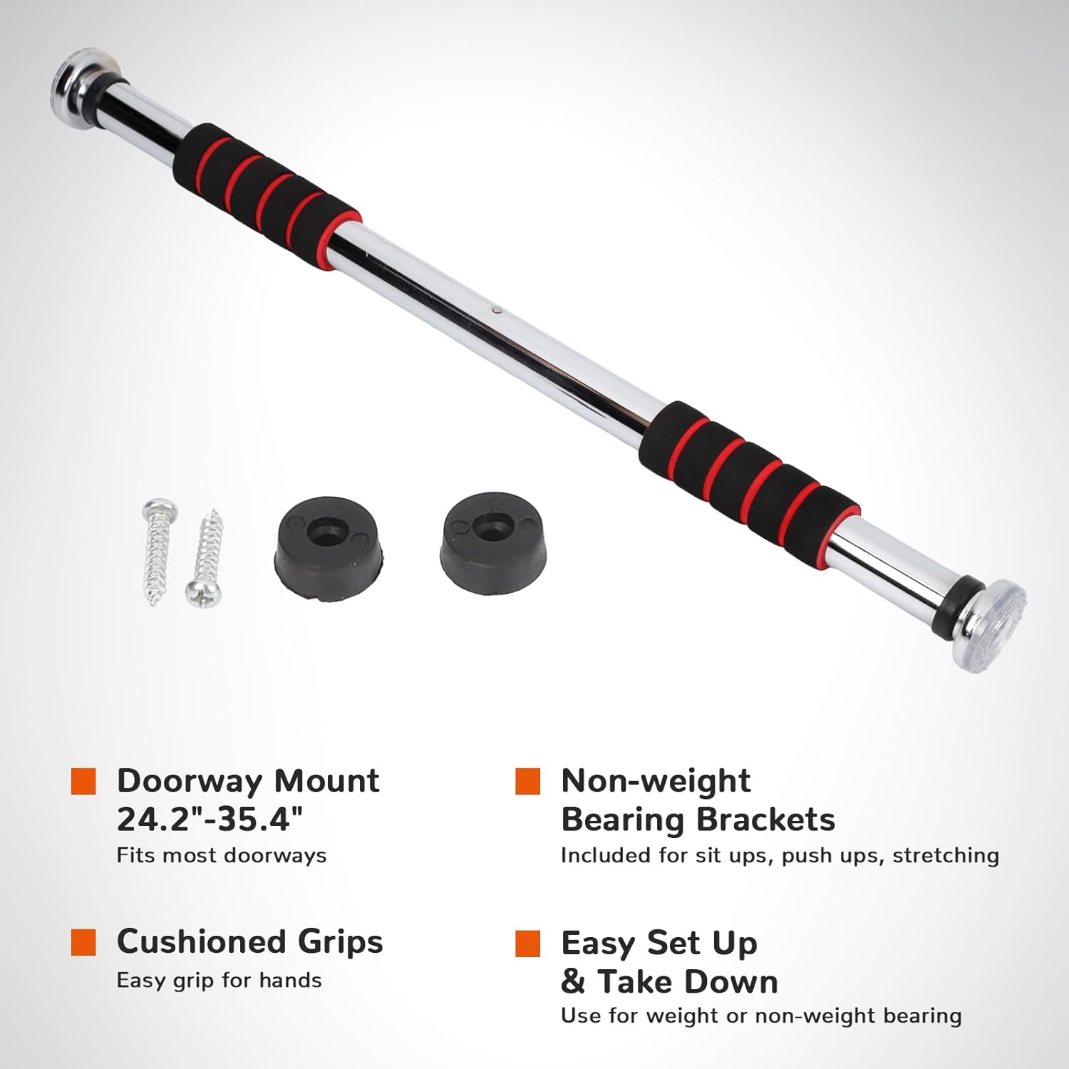 Pull Up Bar for Doorway 23.6in Adjustable Door Mounted Heavy Duty Steel Body Workout Chin Up for Home Exercise Fitness(Red) - Image 4