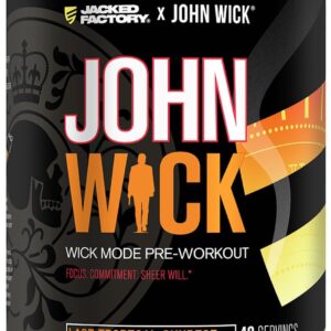 Jacked Factory X John Wick – Wick Mode Pre Workout Powder – Intense Energy, Battle-Ready Focus, Unstoppable Commitment, and Sheer Will – 40 Servings, Last Tropical Sunrise