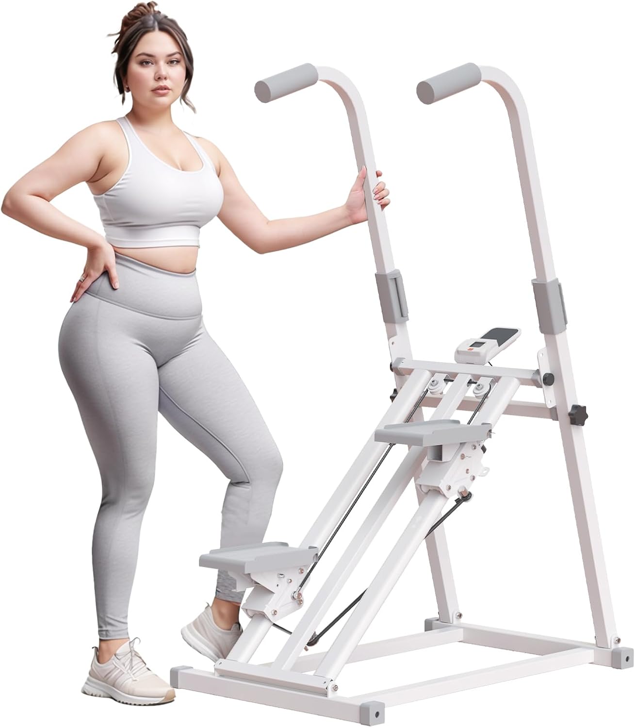 Foldable Stair Stepper for Home Gym Exercise, Vertical Stair Climber Exercise Machine with Adjustable Handlebar & Pedals, Compact Full Body Cardio Workout Equipment