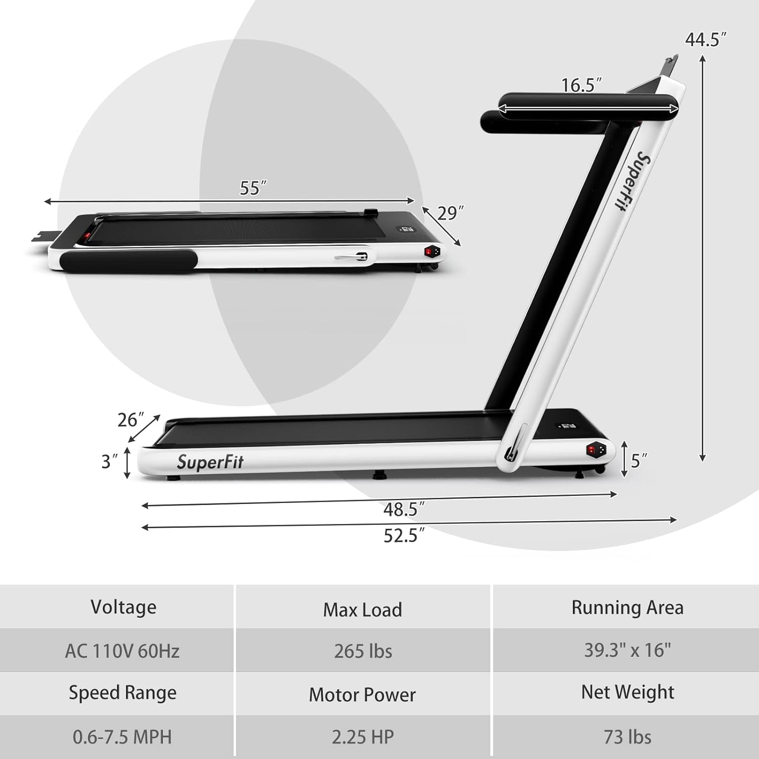 Goplus 2 in 1 Folding Treadmill, 2.25HP Superfit Under Desk Electric Treadmill, Installation-Free with Remote Control, APP Control and LED Display, Walking Jogging for Home Office - Image 8