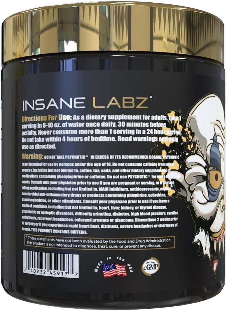 Insane Labz Psychotic Gold, High Stimulant Pre Workout Powder, Extreme Lasting Energy Focus, Pumps and Endurance with Beta Alanine, DMAE Bitartrate, NO Booster (35 Servings, Gummy Candy) - Image 3