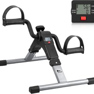 Folding Pedal Exerciser – Mini Exercise Bike Under Desk Bike Pedal Exerciser with LCD Display for Arms and Legs Workout, Portable Desk Bike Peddler Machine for Adults & Seniors