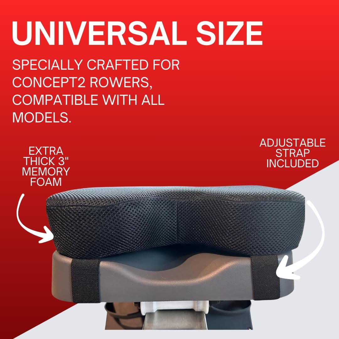 TreadLife Fitness Universal Rowing Machine Seat Cushion | Designed for Concept 2 Rowing Machines, Compatible with All Rowers | Extra Thick 3" Memory Foam with Adjustable Strap Black - Image 6