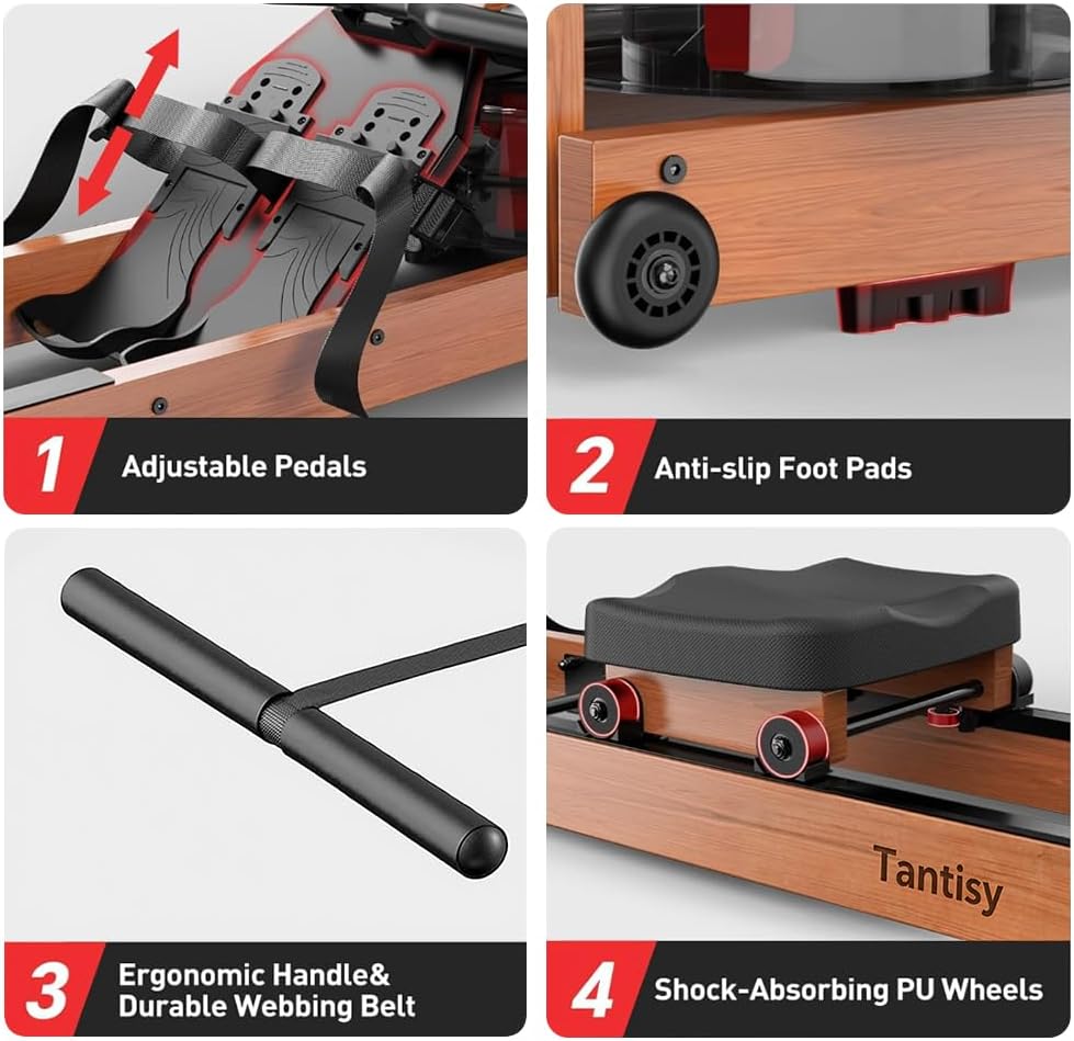 Foldable Rowing Machines for Home with Adjustable Large Water Tank & Comfortable Seat for Real Experience Immersive Water Rower, APP Link,Joint 0 Impact 330LBS Weight Capacity; - Image 6