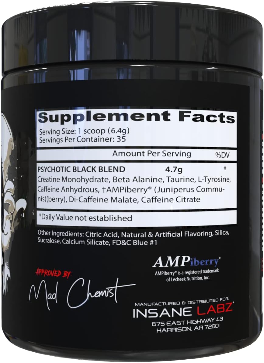 Insane Labz Psychotic Black Edition Mid Stimulant Pre Workout Powder, Energy Focus Pumps, Loaded with Creatine Beta Alanine Taurine Fueled by AMPiberry, 35 Servings (Gummy Candy) - Image 3