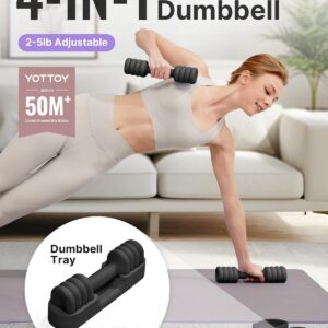 YOTTOY Adjustable Dumbbell Set of 2, 4-in-1 Hand Weights for Women at Home, Compact Free Weights Dumbbells Set with Soft Grip and Base, 2-5 lbs Each for Home Gym