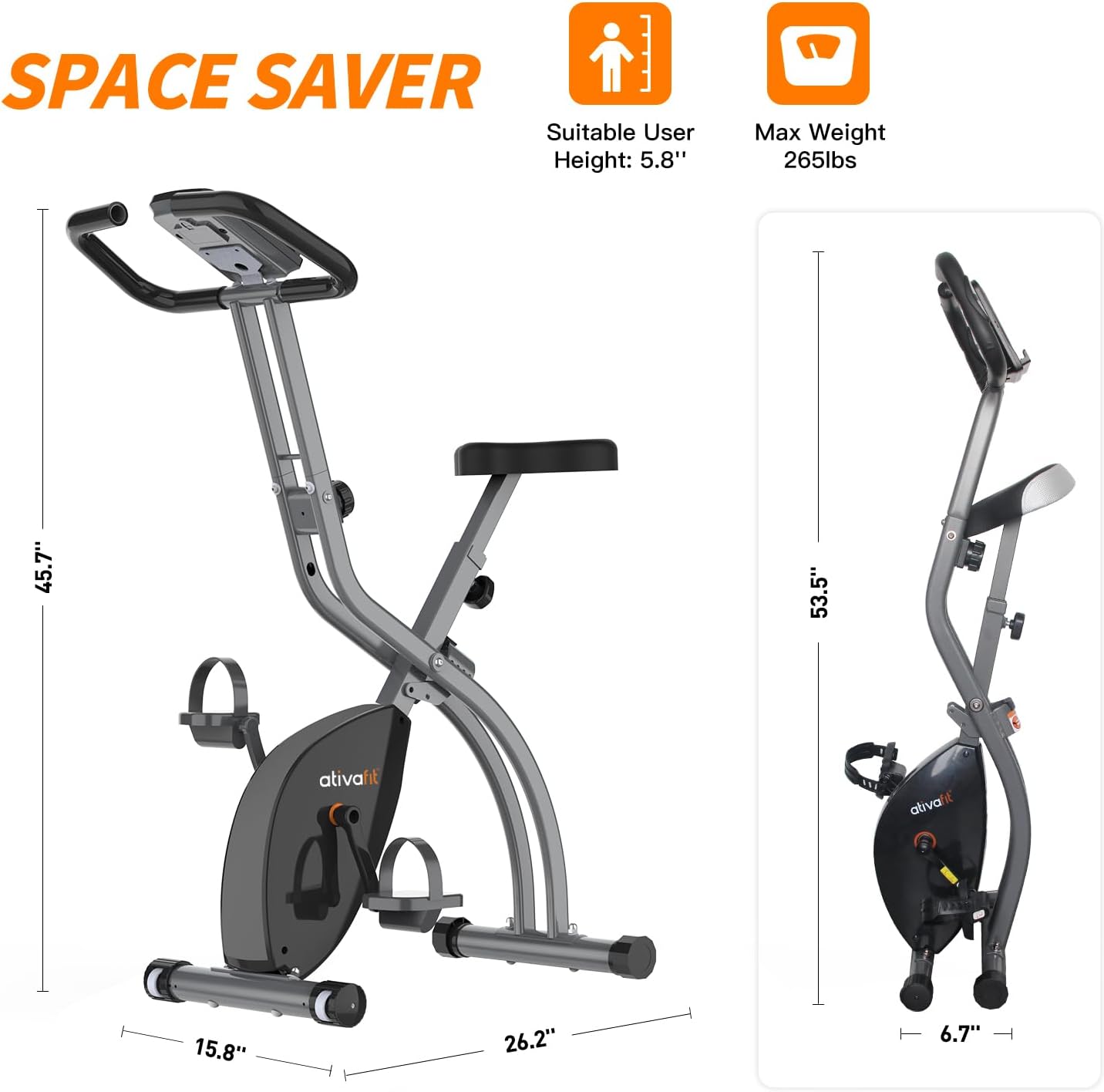 ATIVAFIT Exercise Bike Foldable Fitness Indoor Cycling Bike Magnetic 3 in 1 Upright Recumbent Exercise Bike with Resistance Bands for Home Workout - Image 3