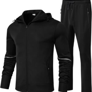 BGOWATU Men’s Tracksuits Set Full Zip Jacket Hoodie Sweatsuit Running Sport Pants Outfits for Men with Zipper Pockets