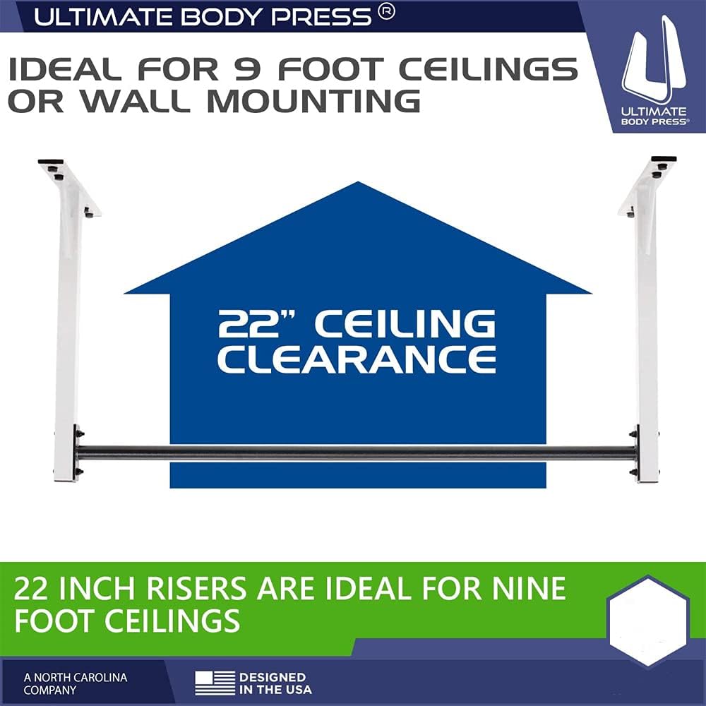 Wall or Ceiling Mount Pull Up Bar with 48” Straight Bar and 22” Risers, Double Wall Mounting Plates Fit 16” or 24” Studs and Joists by Ultimate Body Press - Image 3