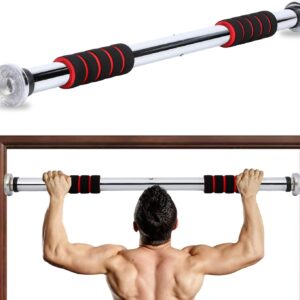 Pull Up Bar for Doorway 23.6in Adjustable Door Mounted Heavy Duty Steel Body Workout Chin Up for Home Exercise Fitness(Red)