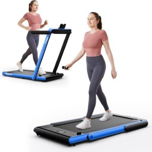 GYMAX Walking Pad, Dual LED Display Free Installation Running Machine w/Smart App/Remote Control & Bluetooth Speaker, 2 in 1 Foldable Portable Under Desk Treadmill for Small Space Home Office