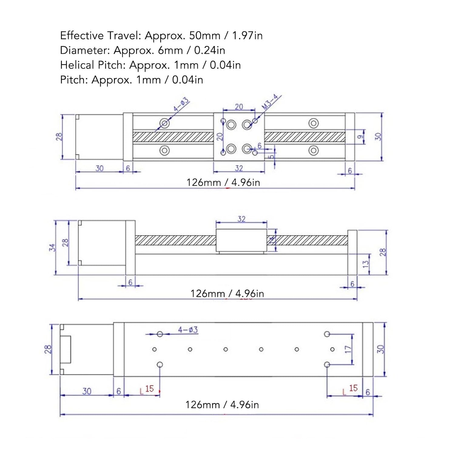 28 Stepper Motor Mini Linear Rail Slide Actuator, 50mm Stroke, X Y Z Stage with T Screw Rod, DIY CNC Router Parts - Image 5