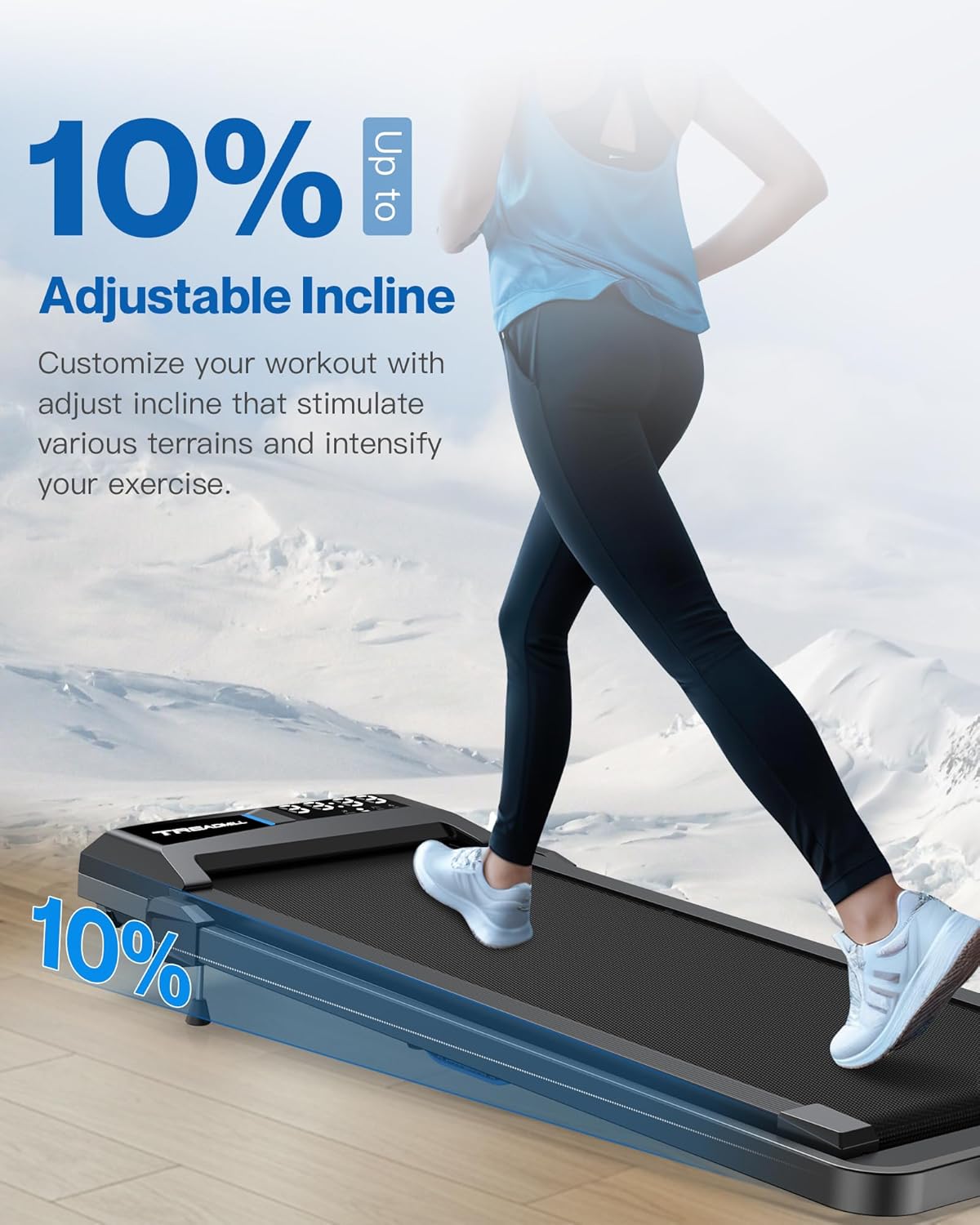 WELLFIT 10% Incline Walking Pad, 3HP 4MPH/7.6MPH 265/350 lb+ Capacity Treadmills for Home, Wide Running Area Treadmill with Mute Remote, APP and Console Control for Small Space, No Assemble - Image 5