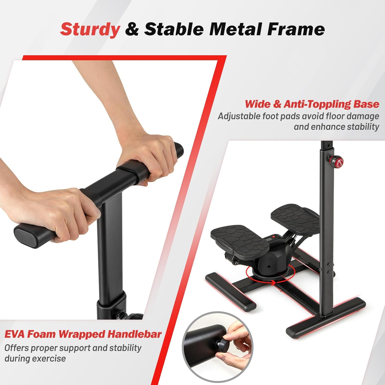 GYMAX Exercise Stepper with Handle Bar, 330 LBS Twist Stepper with LCD Monitor & Oversize Pedals, Portable Hydraulic Mini Stair Stepper for Home Aerobic Workout Fitness - Image 4