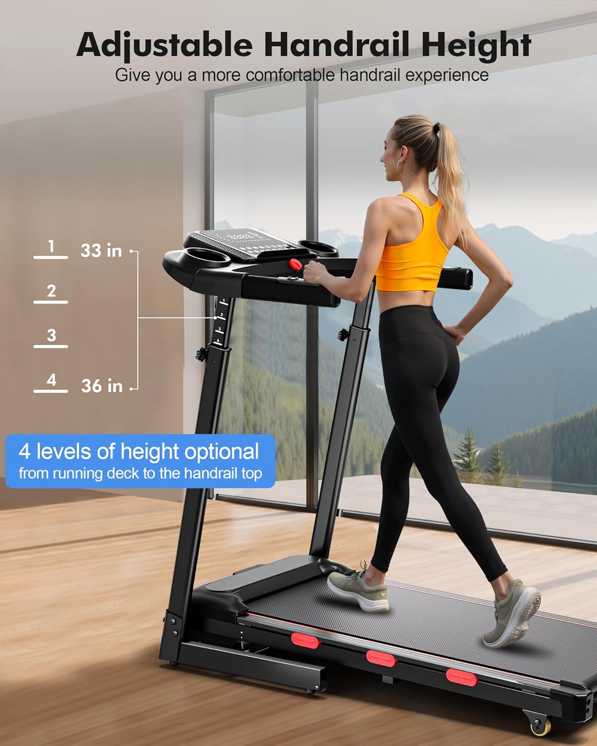 350 lb Capacity Walking Pad Treadmills for Home with 12%/15% Incline, Foldabe Treadmill with Handrail, 3.5HP Real Brushless Treadmill with Dual Cushion System, Deck Treadmills for Small Space - Image 3
