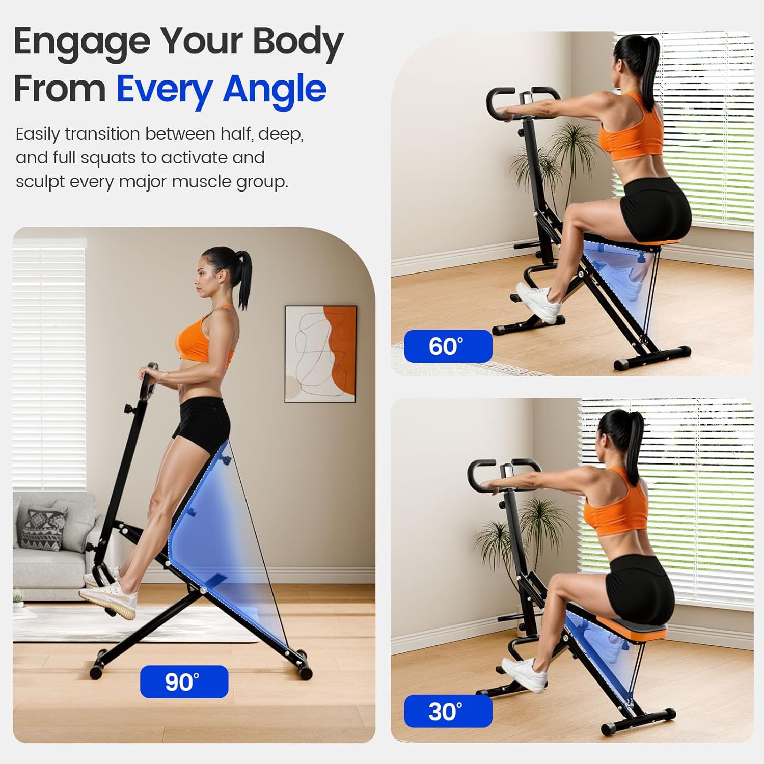 Deep Squat Machine Trainer, Rowing Machine for Home, Easy Setup & Foldable Exercise Equipment with Adjustable Resistance, Glute Trainer Machine, Abs & Leg Home Workout Machine - Image 8