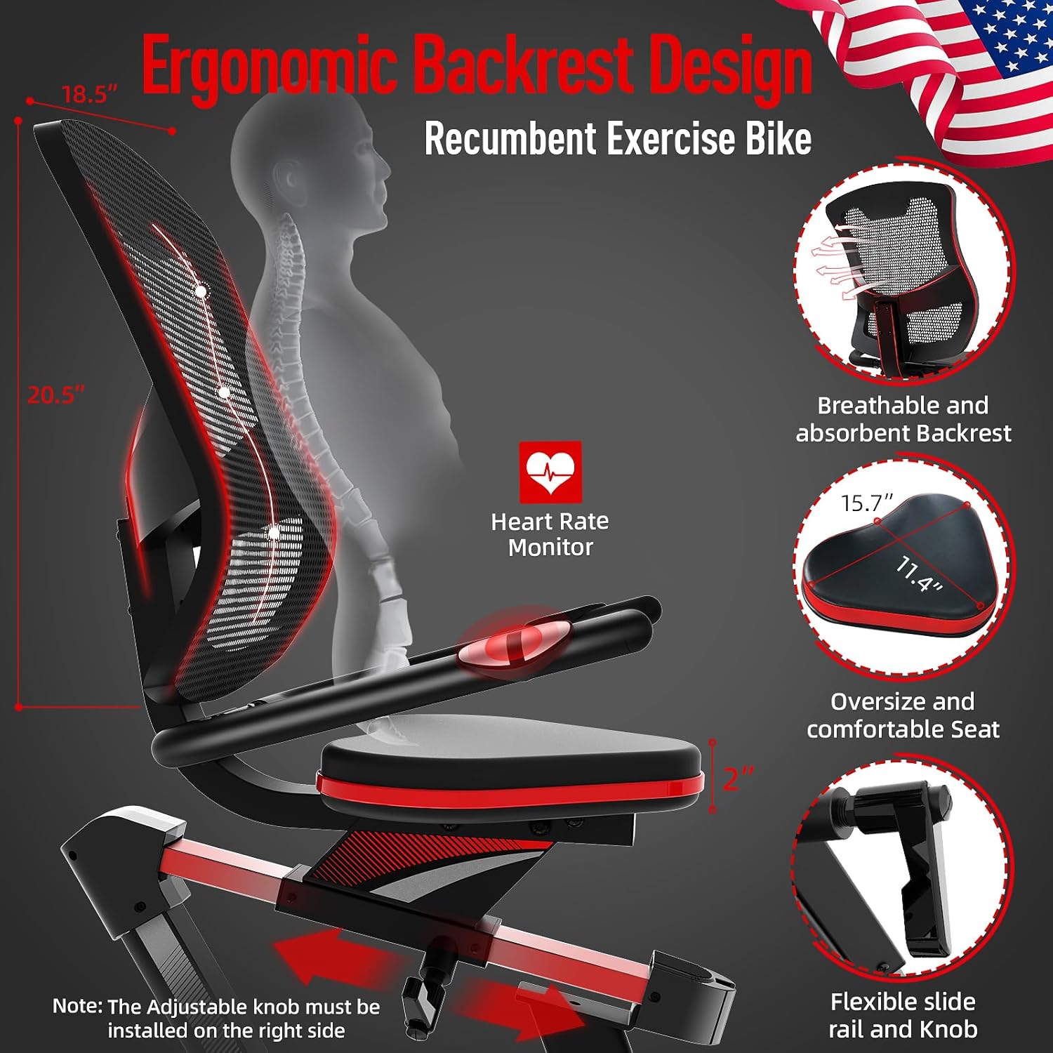 HARISON Semi Commercial Recumbent Exercise Bike with 400 lbs Capacity, Magnetic Recumbent bike for Adult and Seniors, Recumbent Stationary bike for Home with Smart Bluetooth App, 2 in 1 LCD Monitor and Tablet Holder, Heart Rate monitor (HR-B8RE Recumbent Exercise Bike with Arm Exerciser) - Image 3