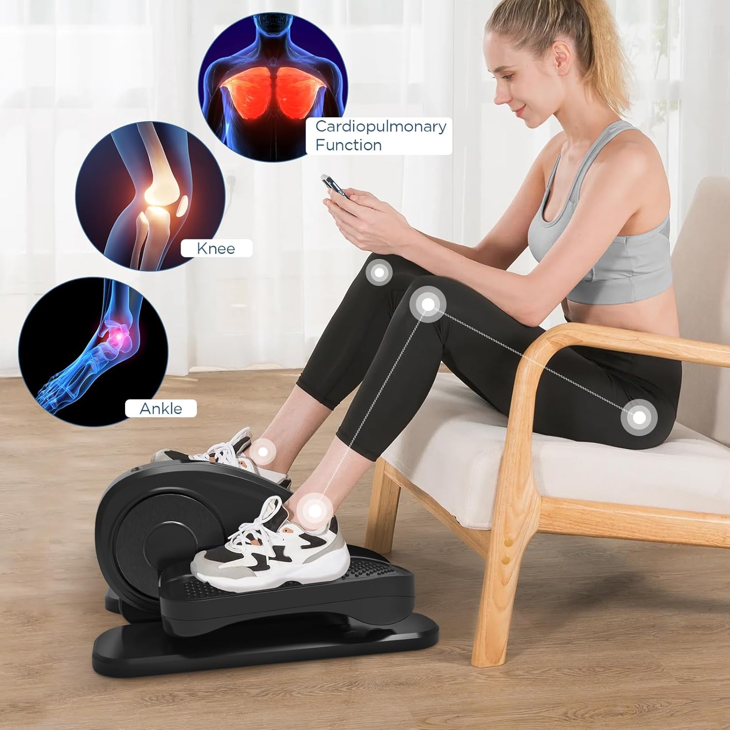 Under Desk Elliptical, Electric Seated Pedal Exerciser Quiet Compact Mini Elliptical Trainer with Display Monitor and Remote Control Home Office Leg Exercise Equipment for Seniors Adults - Image 4