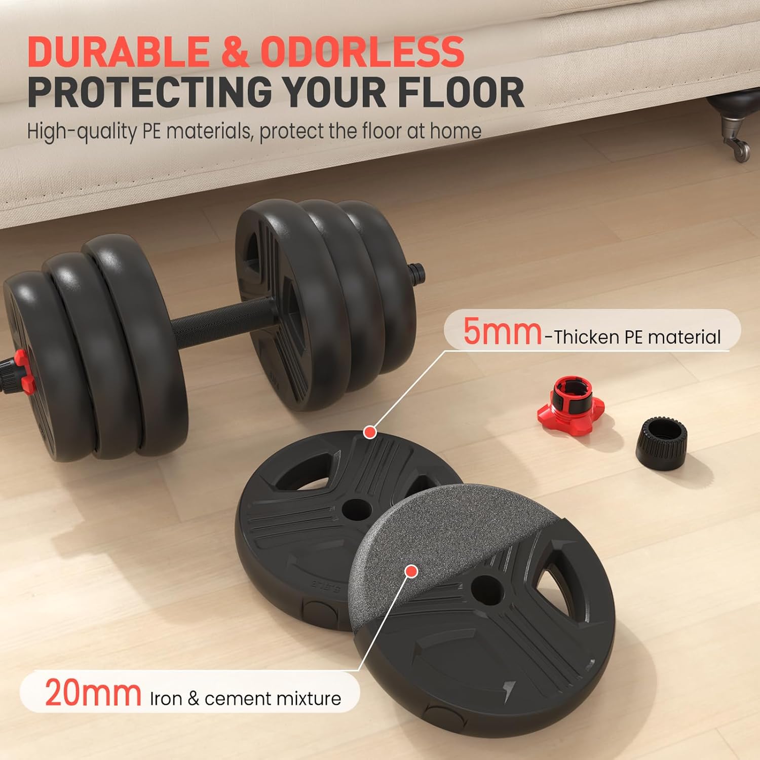 Adjustable Dumbbells, 20/30/40/55/60/70/80/90lbs Free Weight Set with Connector, 2 or 3 in 1 Dumbbells Used as Barbell, Kettlebells, Fitness Exercises for Home Gym Suitable for Men/Women - Image 3