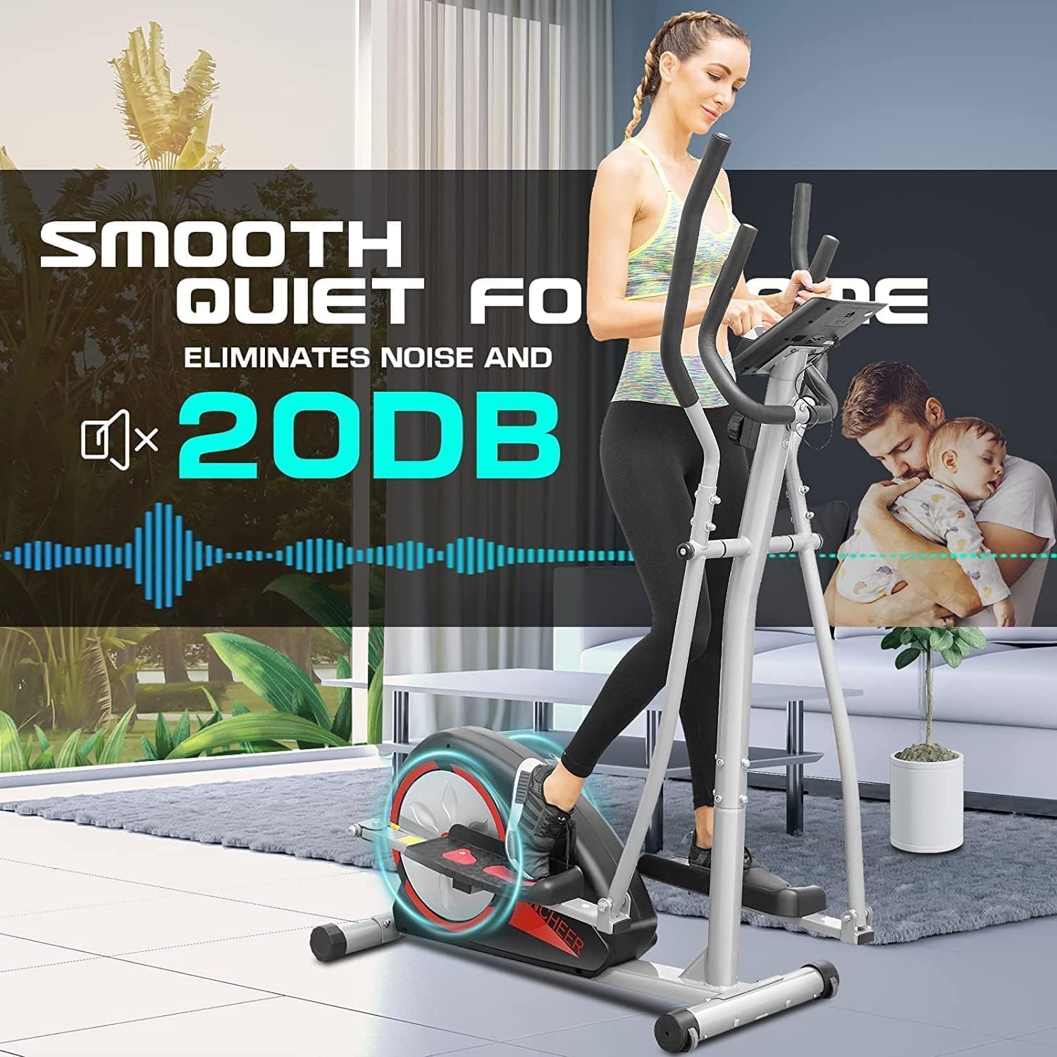 ANCHEER Elliptical Exercise Machine, Elliptical Training Machines with Pulse Rate Grips and LCD Monitor, Elliptical Machine for Home with 8 Resistance Levels Smooth Quiet Driven, Max 500Lbs Loading - Image 5