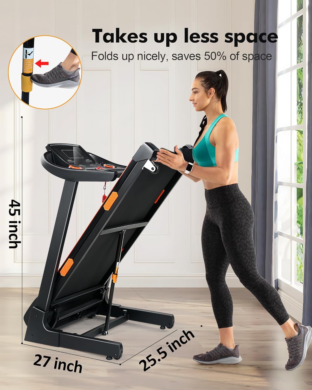Treadmill for Home with Auto 15% Incline, 4.0HP Brushless Treadmills with Handrail, Folding Treadmill with 400 lbs Capacity, Double Cushioned Running Machine for Small Space with Smart APP - Image 7