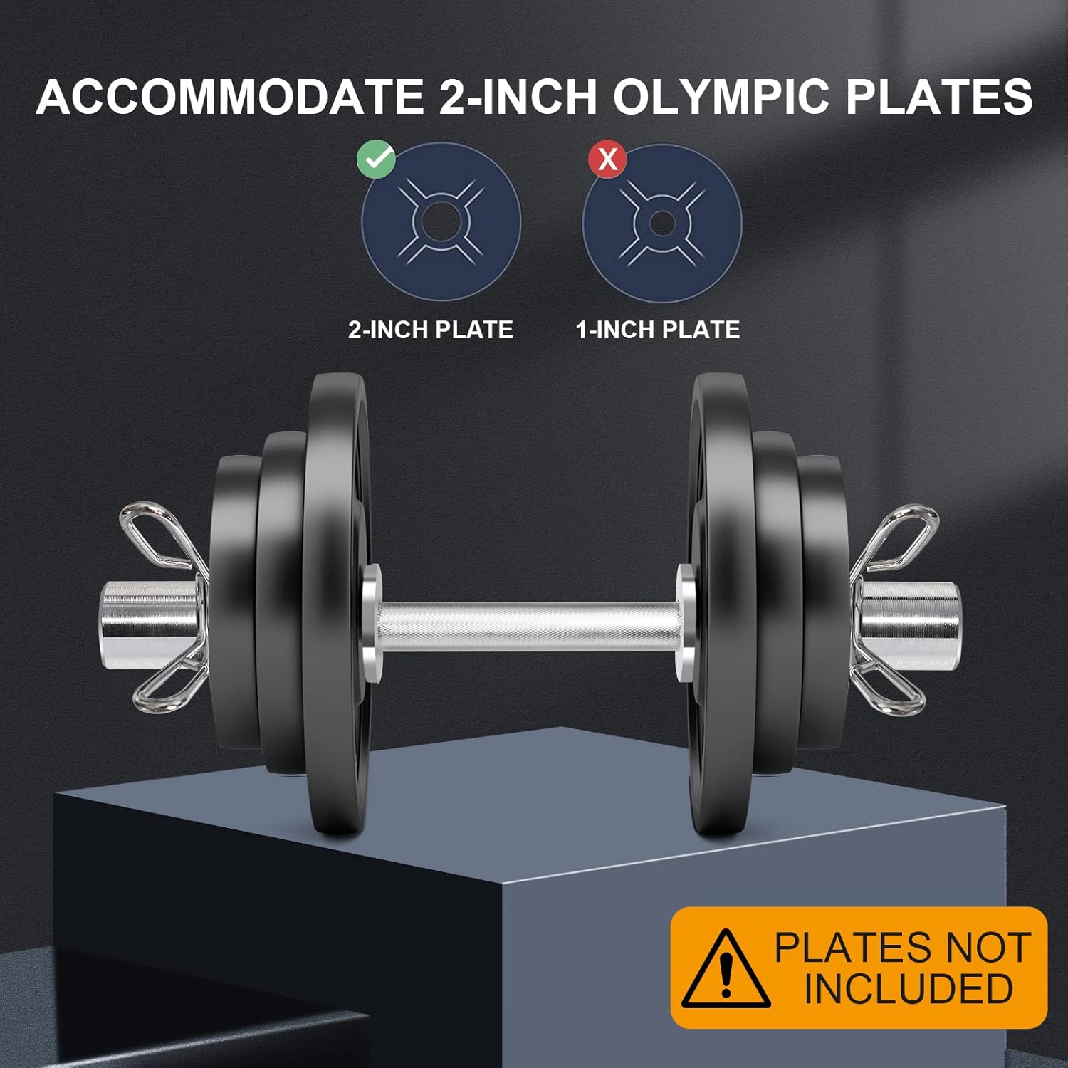 Uboway 16"/20" Olympic Dumbbell Handles: Loadable Dumbbell Bars, Heavy Duty Weightlifting Handles, Compatible with 2" Olympic Weight Plate, Ideal for Home Gym Strength Training, Bonus 4 Spring Collars - Image 5