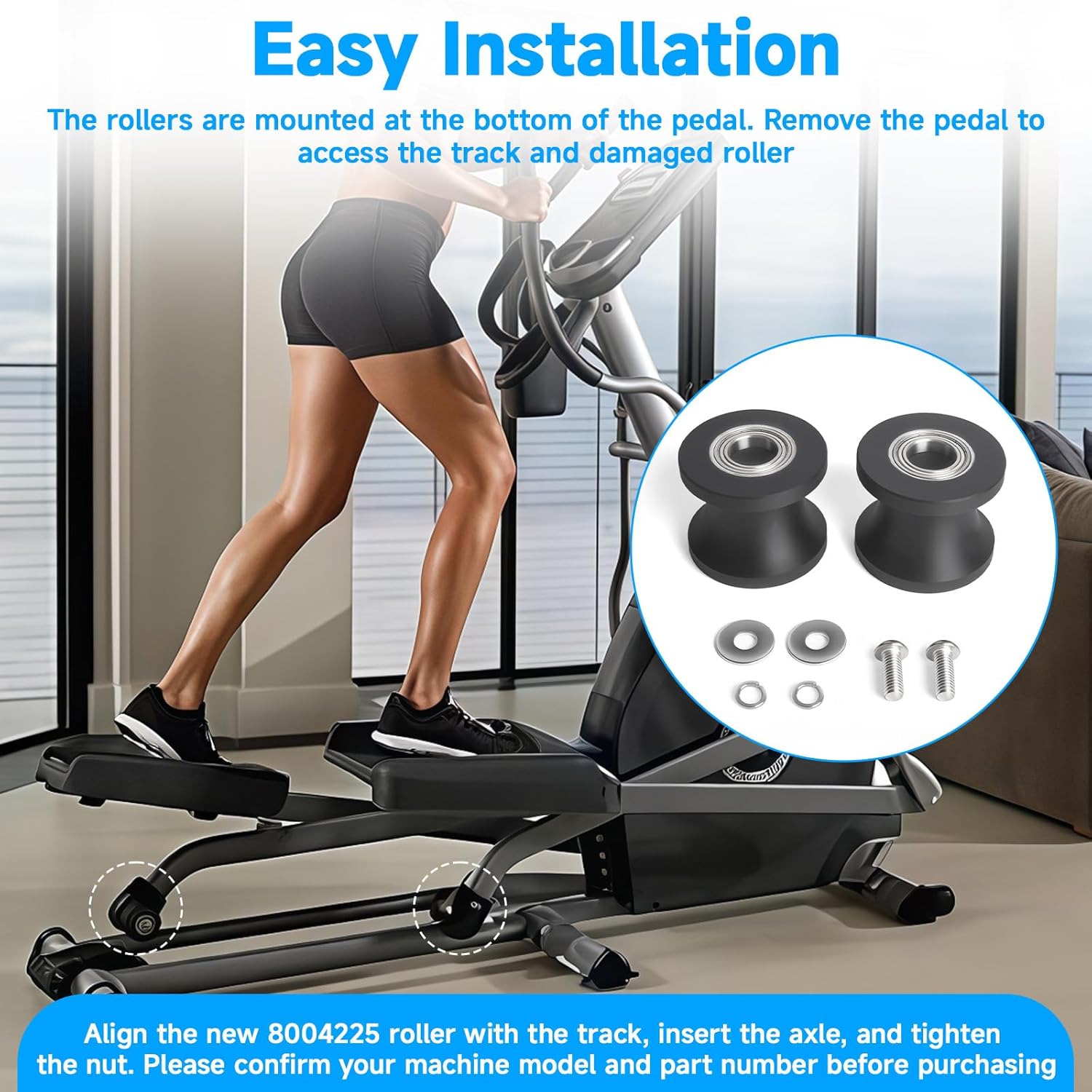 2set 8004225 U-Groove Guide Wheels Elliptical Machine Replacement Leg Roller Compatible with Schwinn E614, E616, 430, 470, 100367,100383 Elliptical Replacement Parts - Image 7