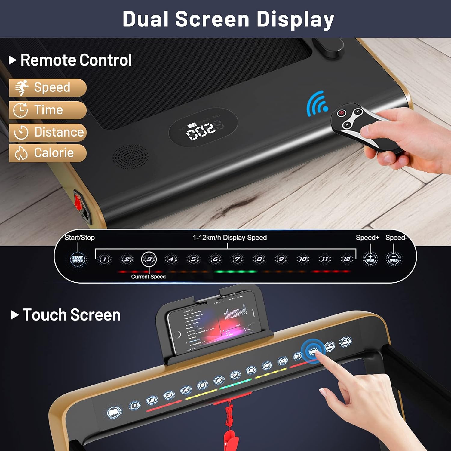 GYMAX Walking Pad, Dual LED Display 2 in 1 Under Desk Treadmill for Home with Remote & Smart App Control, 2.25HP Foldable Portable Treadmill Running Machine for Office Small Space - Image 6