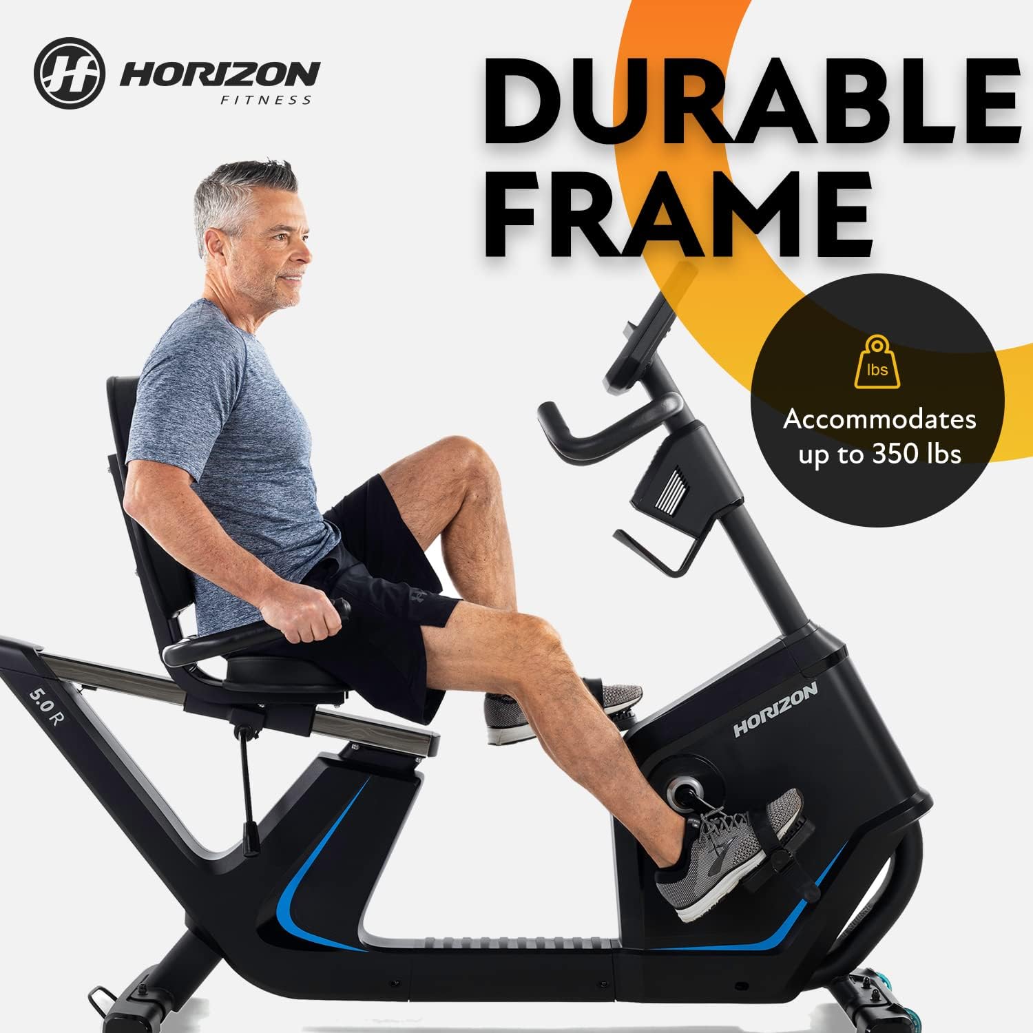 Horizon Fitness 5.0R Recumbent Bike, Fitness & Cardio, Magnetic Resistance Cycling Bike with Bluetooth, Comfort Seat with Lumbar Support, Step-through Frame, and 350lb Weight Capacity - Image 5