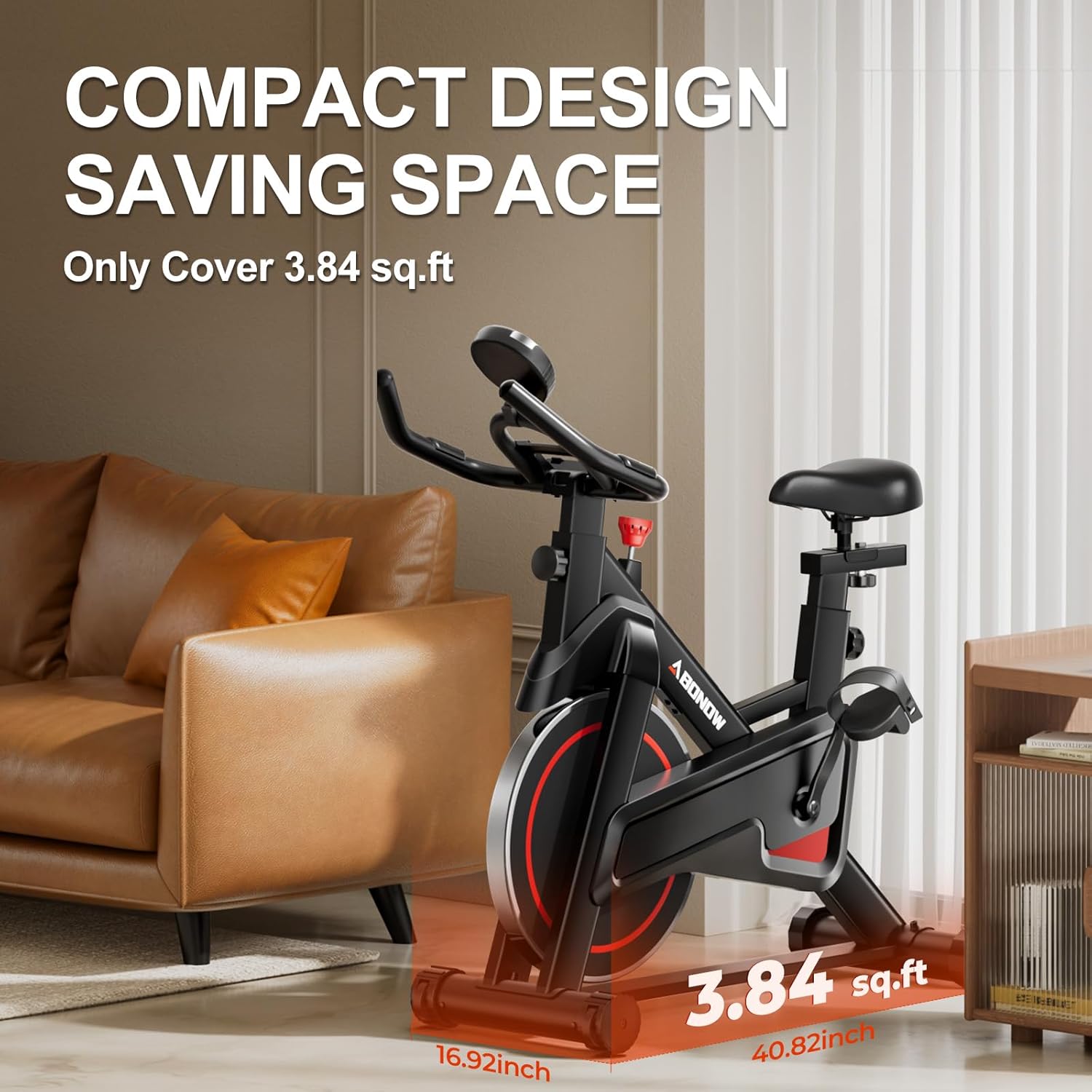 Exercise Bike, Brake Pad Stationary Bikes for Home with App Compatible, Low Noise Indoor Cycling Bike, 300lbs Capacity Compact Workout Bike with Tablet Mount & Extra Comfort Seat - Image 7