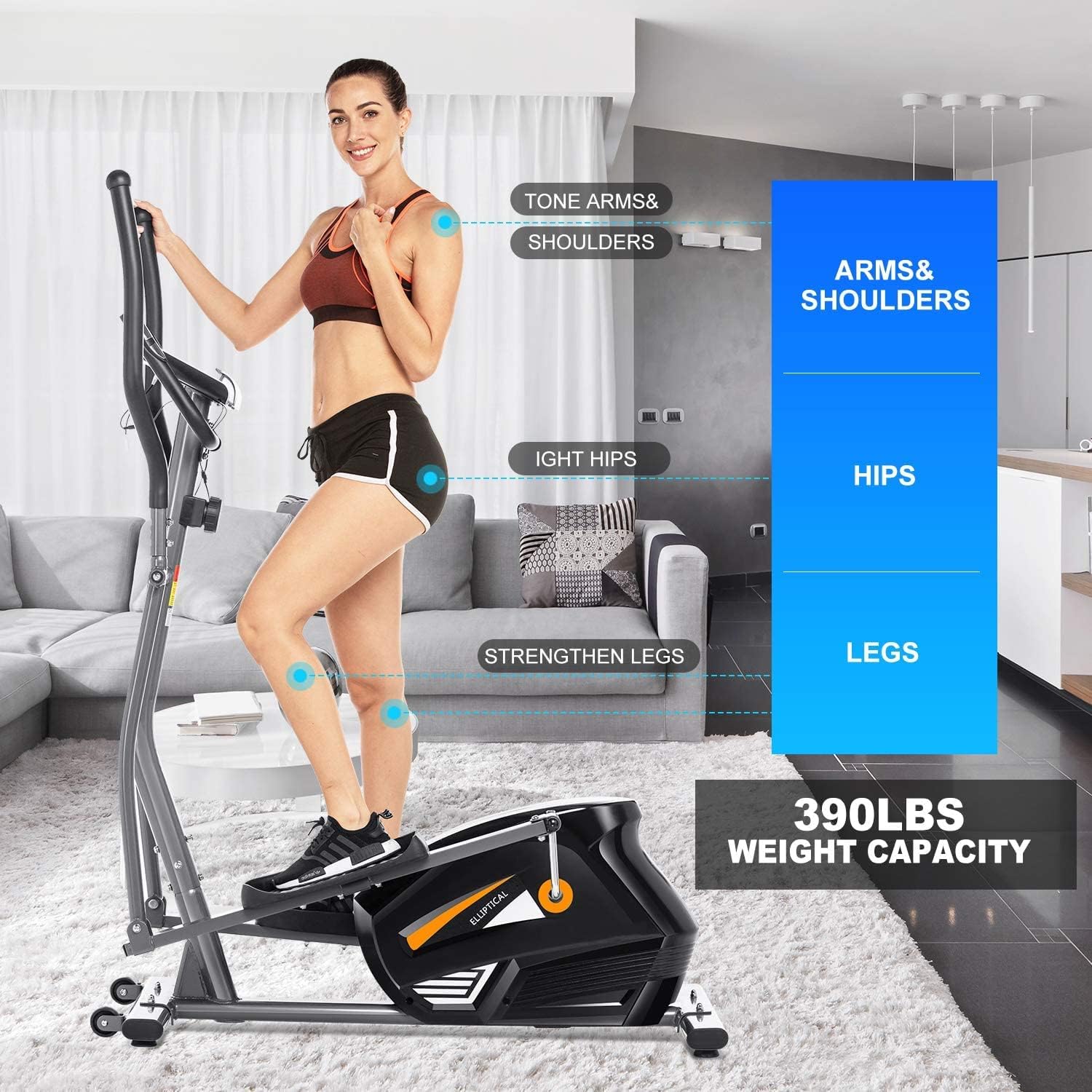 Elliptical Exercise Machine with APP, Heavy-Duty Elliptical Cross Trainer for Home Use, 10-Level Resistance, Max User Weight 390 lbs, Ideal for Indoor Workout & Fitness - Image 2