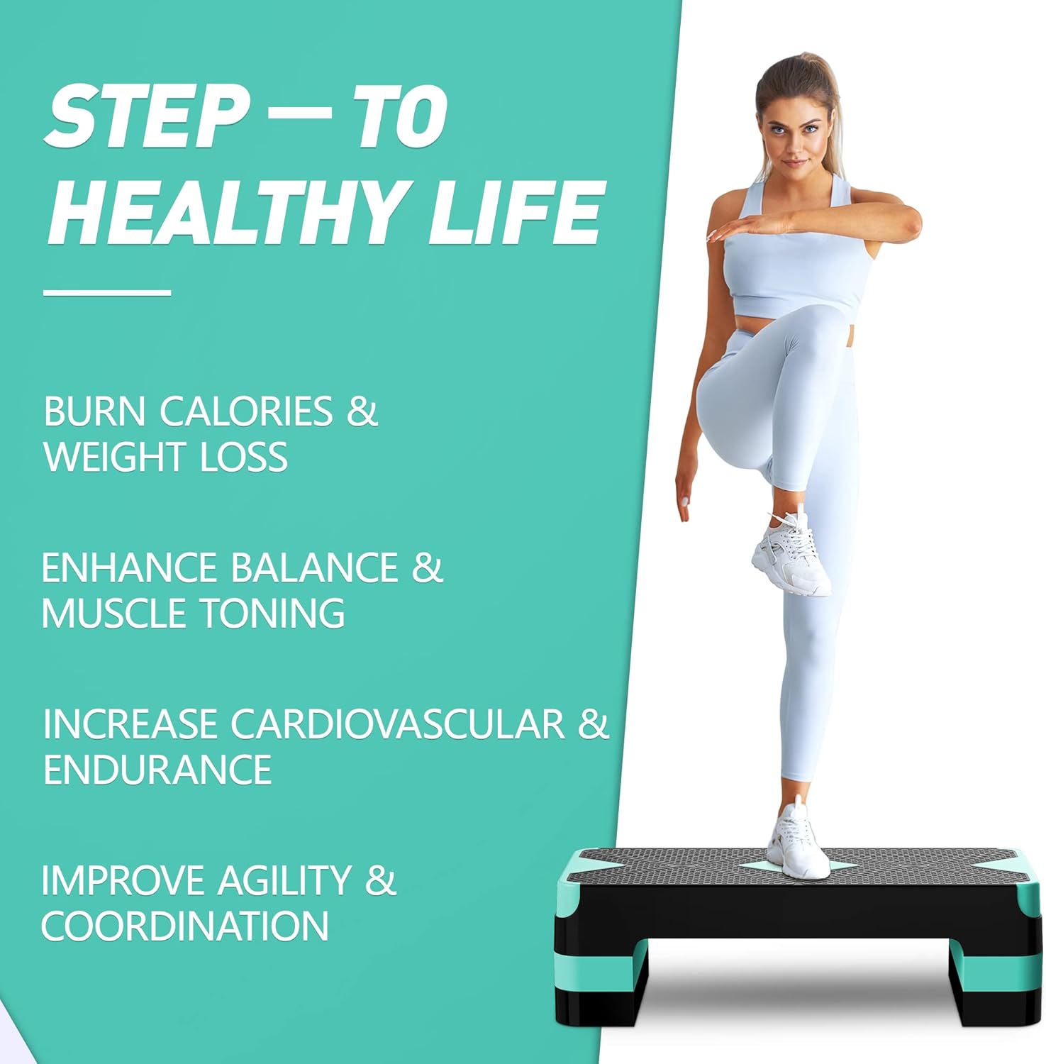 Aerobic Exercise Step, Adjustable Aerobic Stepper for Exercise, Workout Step Platform for Step Up, 26.5" Step Deck with 4” 6” 8” Adjustable Height Risers, Women Home Gym Cardio Fitness - Image 6